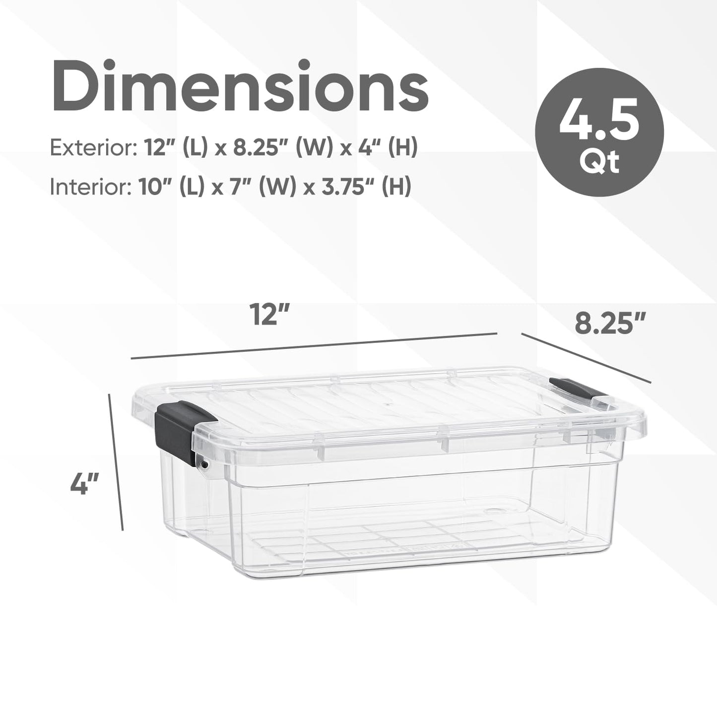 Superio Clear Plastic Storage Bins with Lid, 4.5 Quart Box, Organizing Containers, Stackable Plastic Tote for Home, Garage, Dorm, School, and Office