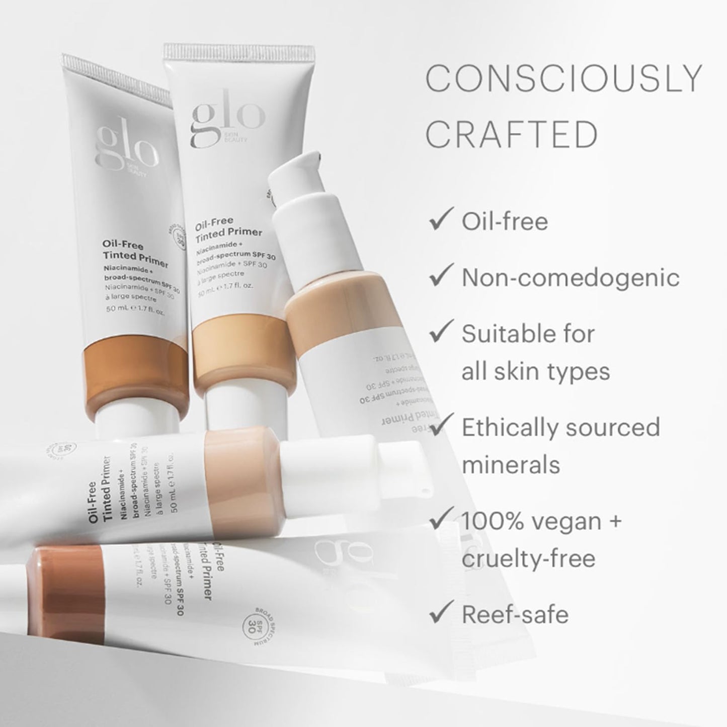 Glo Skin Beauty Oil-Free Tinted Primer SPF 30 - Mineral Makeup for Face, 4-in-1 Foundation Primer, Sheer Coverage, Skincare & Sunscreen With Broad