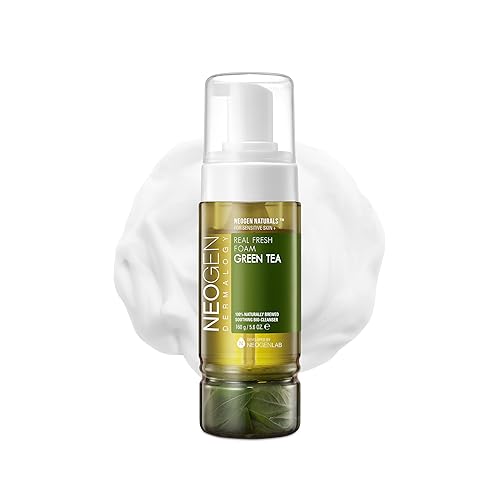 DERMALOGY by NEOGENLAB NEOGEN Real Fresh Foam Cleanser, Green Tea 5.6 Fl Oz (160g) - Soothing & Hydrating Gentle Cleansing Foam with Real Green Tea