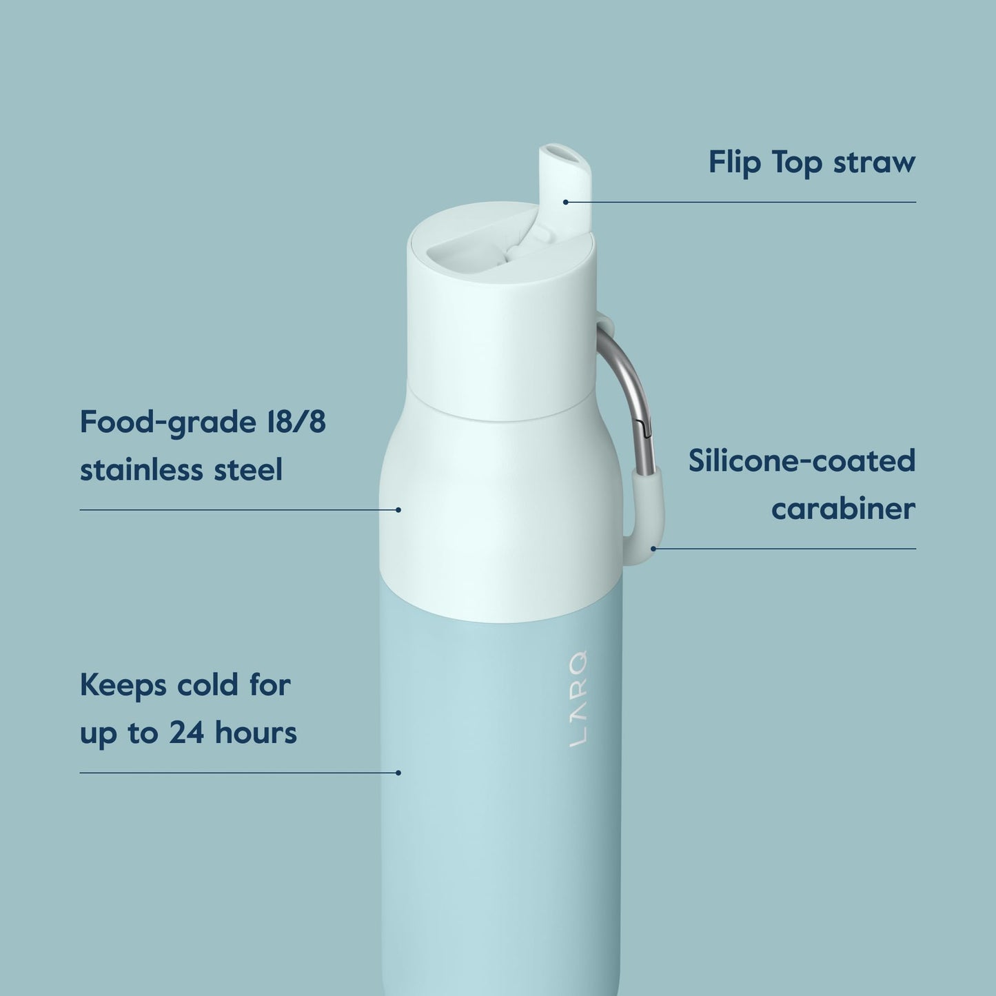 LARQ Bottle Flip Top 17 oz - Reusable Insulated Stainless Steel Water Bottle With Straw | BPA Free | For Sports, Gym, and Travel | Keep Drinks Cold