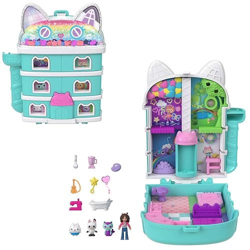 Polly Pocket x Gabby’s Dollhouse Compact, Micro Dolls and Playset, 9 Themed Accessories, Pandy Paws, Cakey, & Mercat Pet Friends