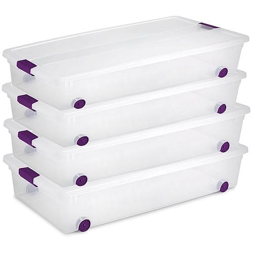 Sterilite 4-Pack 60 Quart ClearView Latch Box, Wheeled Underbed Organizer Bins with Latching Lids - Clear Plastic Organization Containers for Closet…