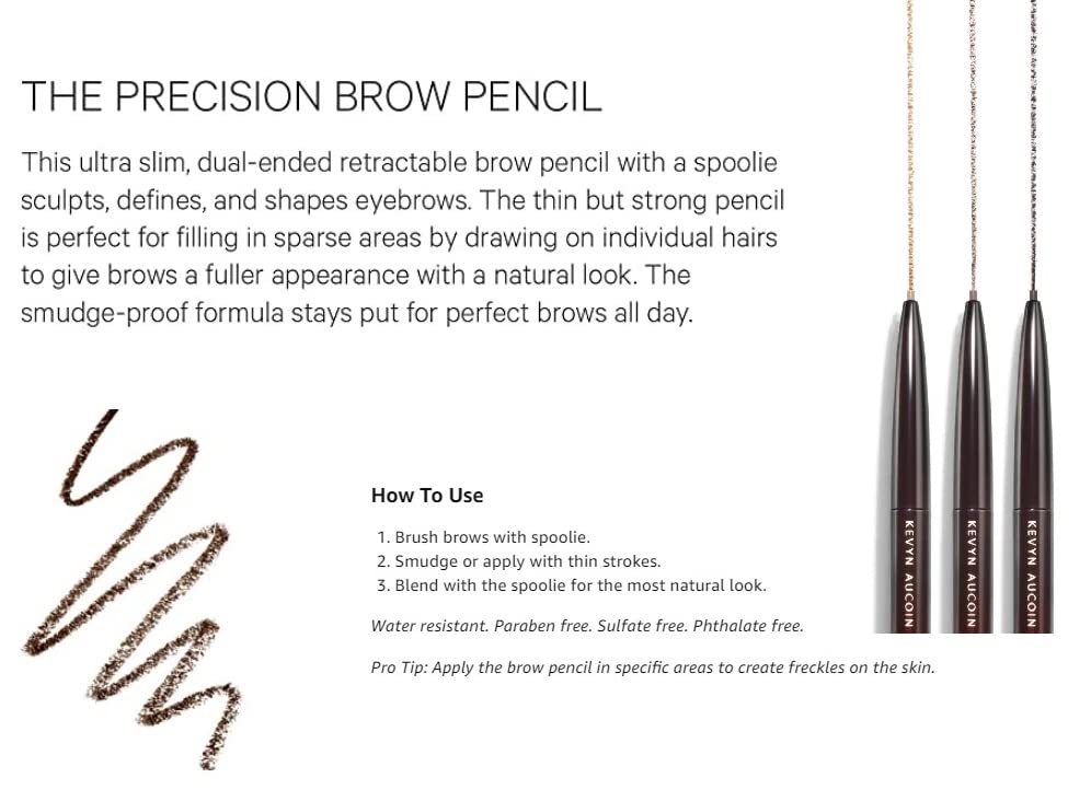 Kevyn Aucoin The Precision Brow Pencil, Dark Brunette: Ultra slim, thin and strong. Retractable plus spoolie brush. Pro makeup artist go to. Sculpt