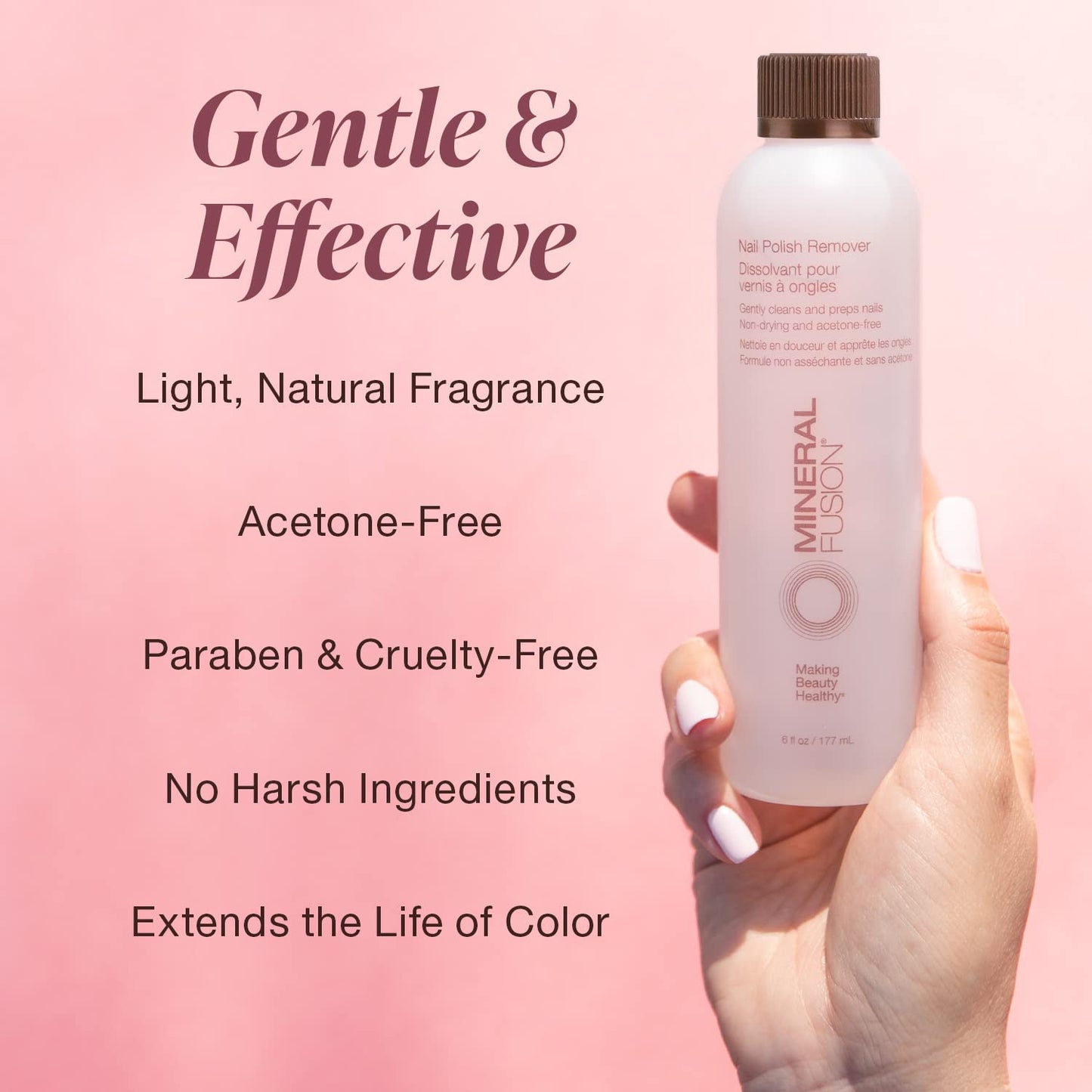 Mineral Fusion Nail Polish Remover - Acetone-Free Nail Care with Natural Solvents - Non Drying Liquid Formula - TSA-friendly Travel Size - 3 fl oz