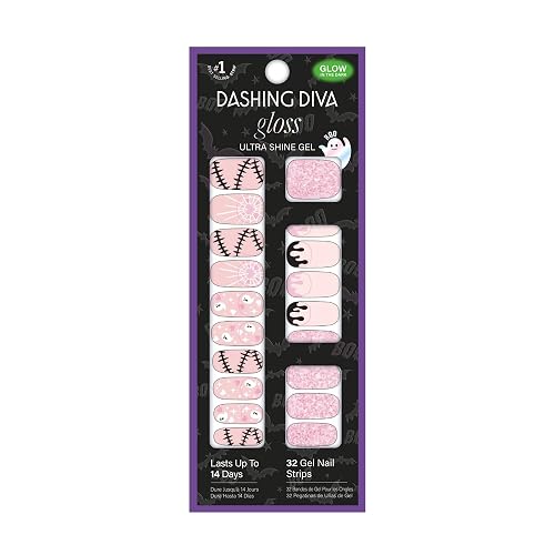 Dashing Diva Gloss Nail Strips - Kinda Cute, Kinda Scary - UV Free, Chip Resistant, Long Lasting Gel Stickers - 3-Piece Glow-in-The-Dark Manicure Set Beauty & Personal Care Dashing Diva