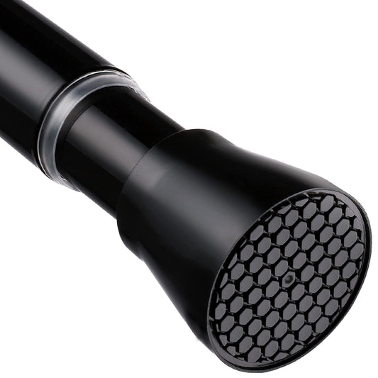 Black Spring Tension Curtain Rod, 28-52 in Adjustable No-Drill Rod, 7/8" Diameter, Heavy Duty Anti-Slip for Shower, Windows, Kitchen & Closet