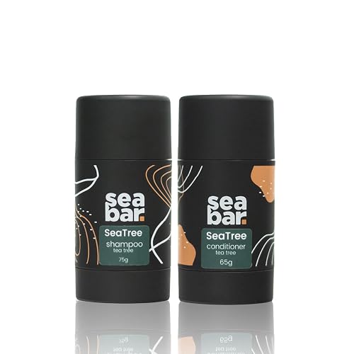 SeaBar Shampoo & Conditioner Bar Set - All Natural Hair Shampoo - Vegan, Sulfate-Free, Eco Friendly Zero Waste Reusable Packaging with Travel