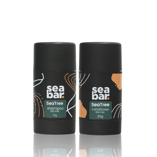 SeaBar Shampoo & Conditioner Bar Set - All Natural Hair Shampoo - Vegan, Sulfate-Free, Eco Friendly Zero Waste Reusable Packaging with Travel