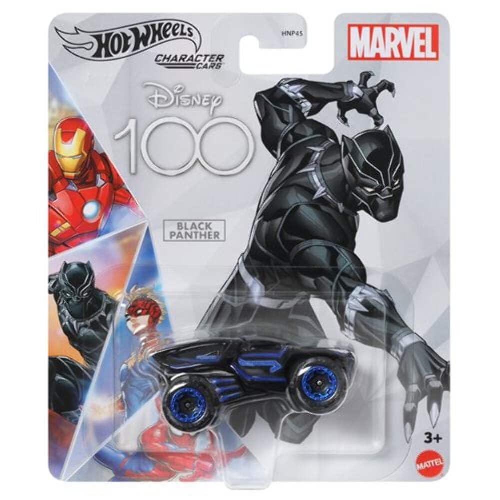 Hot Wheels Disney 100 Character Cars Black Panther, 1:64 Scale Collectible Toy Car from Marvel
