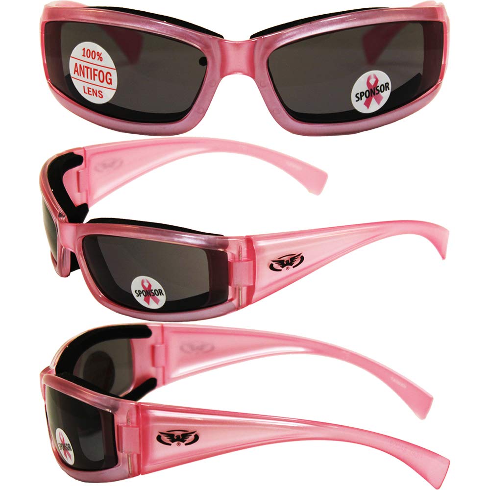 Global Vision Fight Back Cancer Pearlescent Pink Women Smoked Motorcycle Glasses Sunglasses