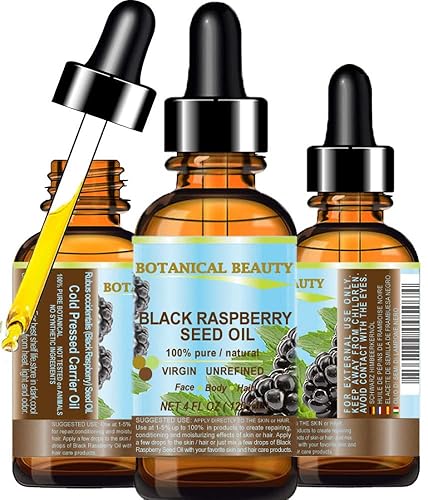 Botanical Beauty BLACK RASPBERRY SEED OI 100% Pure Natural Undiluted Virgin Unrefined Cold Pressed Carrier Oil for Face, Skin, Hair, Lip, Nails (4 Fl