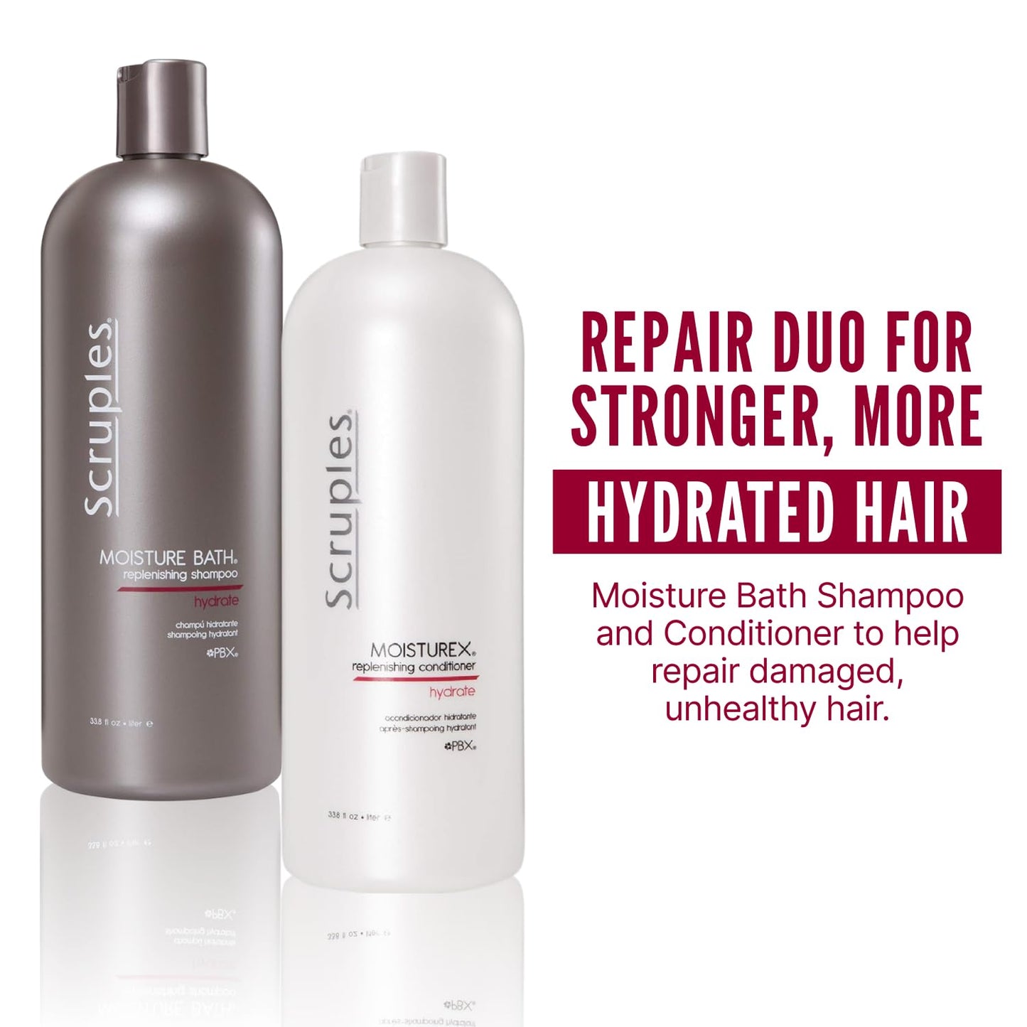 Scruples Moisture Bath Shampoo & Moisturex Conditioner Set - Nourishing & Moisturizing Duo for Dry, Frizzy Hair Repair (33.8 oz)