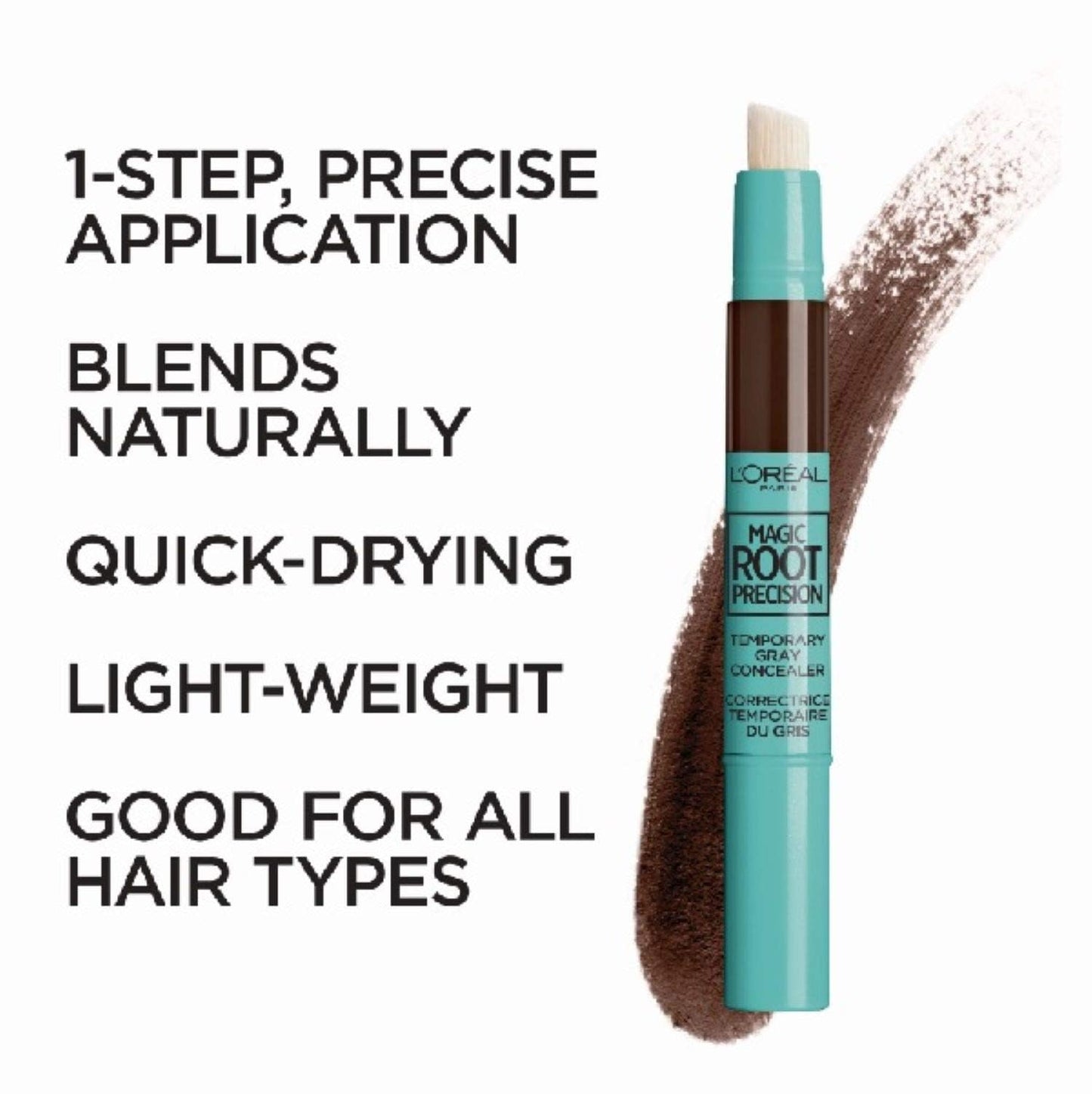 L'Oreal Paris Magic Root Precision Pen, Temporary Gray Hair Cover Up Concealer Brush with Washable Formula, Hair Concealer for Scattered Grays, 4 Dark