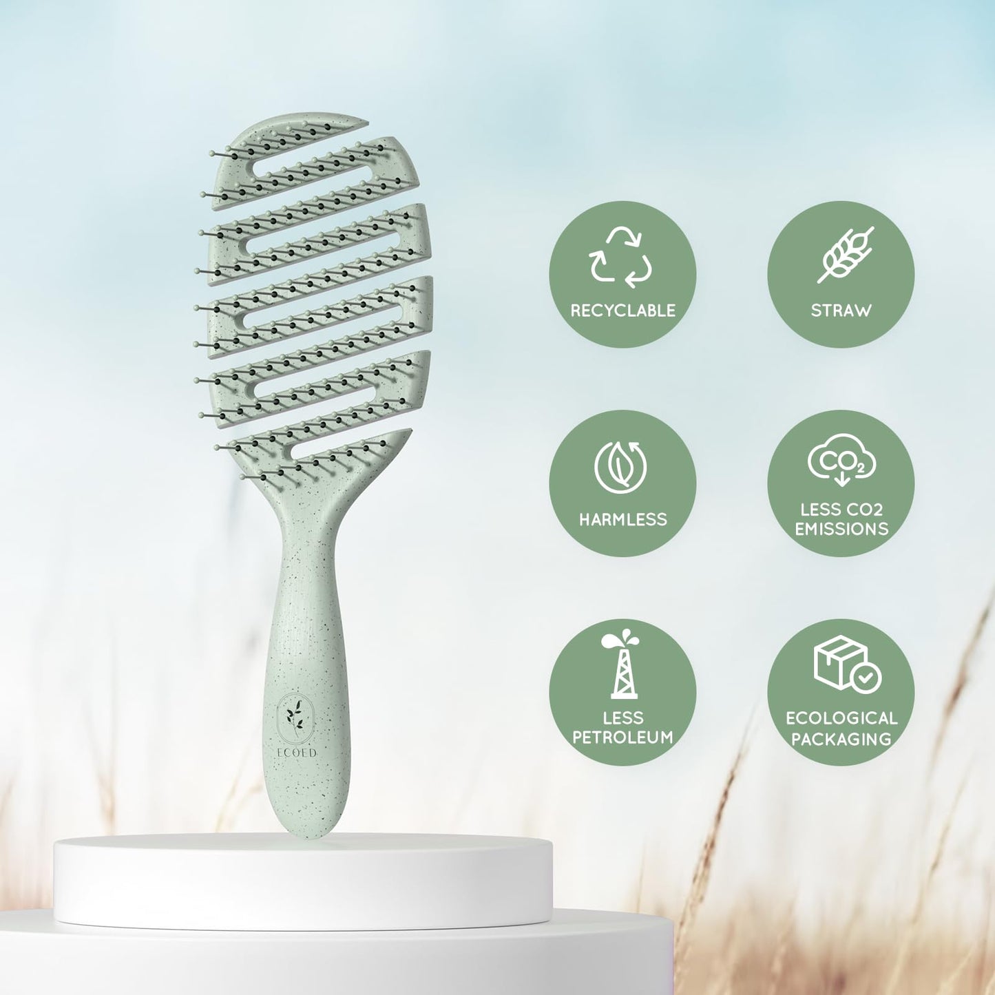 Ecoed Detangler Hairbrush, Soft Bristle Detangling Brush for Straight, Wavy, Curly and Fine Hair, Dry and Wet, Quick Smoothing for Women and Men