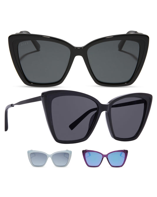 DIFF Becky II Oversized Cat Eye Sunglasses for Women | Black + Dark Smoke | 100% UV Polarized Protection