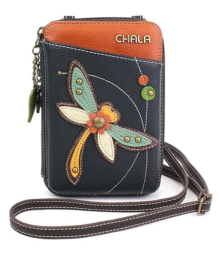 CHALA Wallet Crossbody Cell Phone Purse - Women Faux Leather Multicolor Handbag with Adjustable Strap - Dragonfly - navy