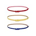 uxcell Ladies Single Prong Buckle Skinny Patent PU Belt red+yellow+Sapphire
