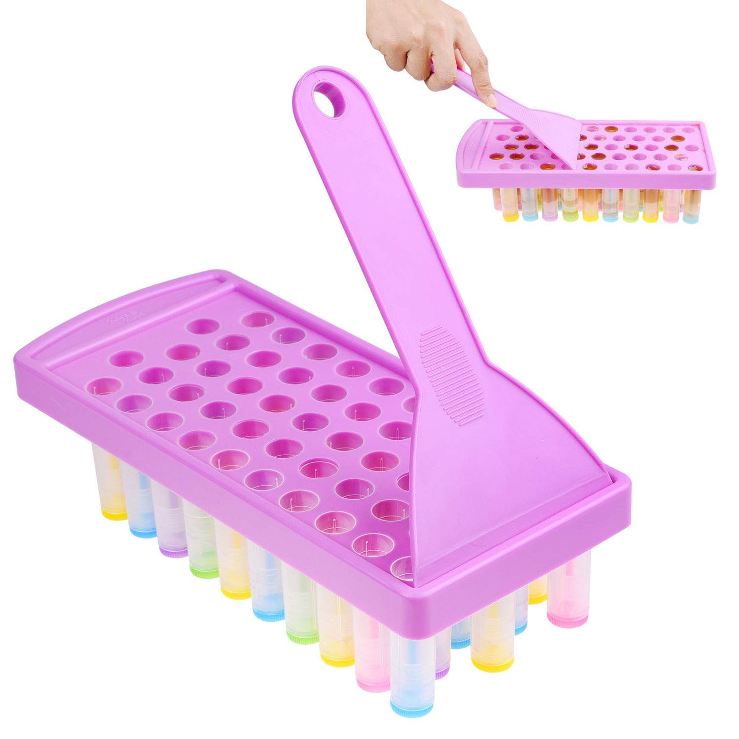 Kare & Kind Lip Balm Crafting Kit - Filling Tray and Spatula - 50 Empty Tubes with Caps (10x5 Colors) - 3/16 Oz (5.5 ml) - 50 Writeable and 50 Printed