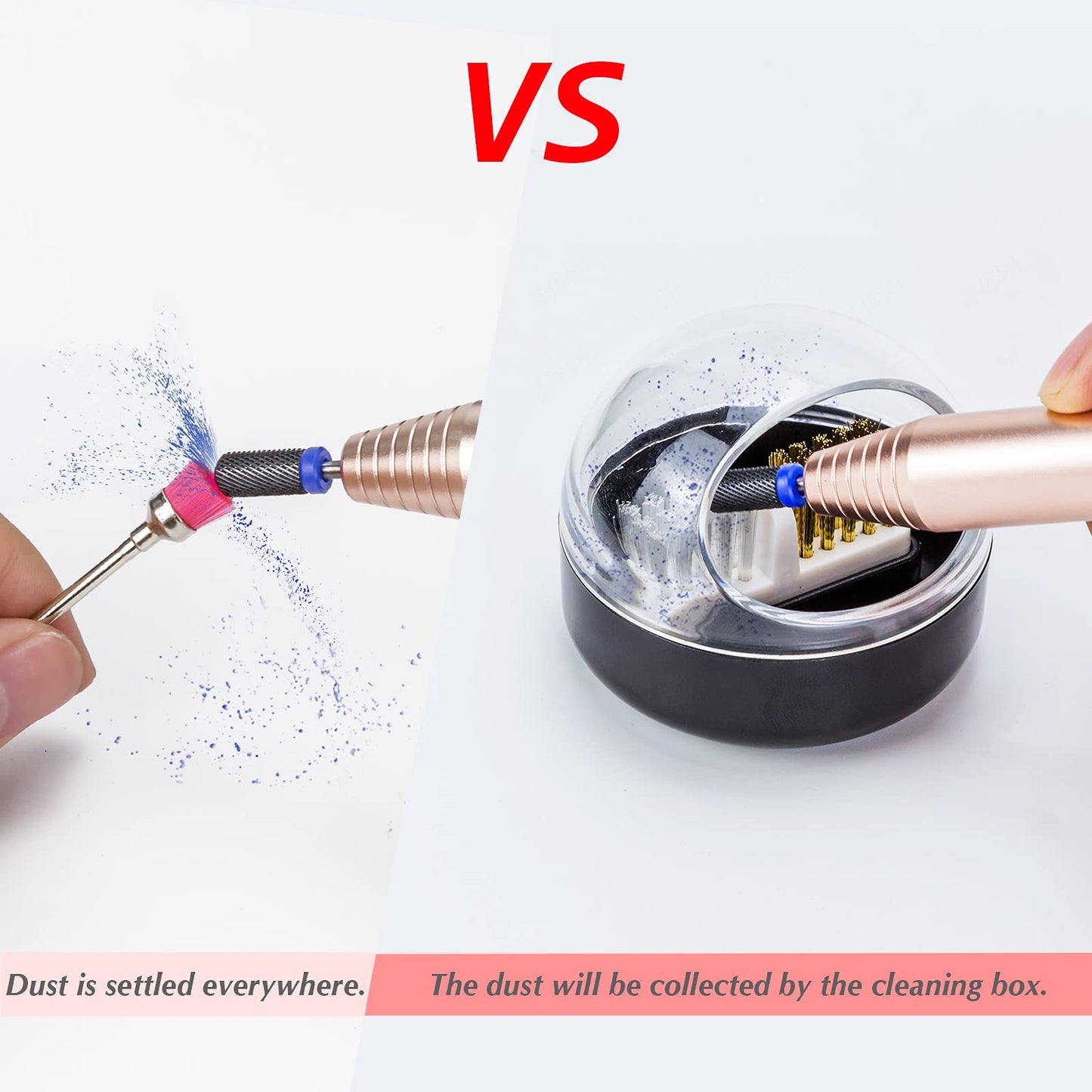 HiANNE Nail Art Cleaner Tool Case with Steel Wire Brush and Nylon Brush for Cleaning Carbide/Ceramic Nail Drill Bits, Anti-splash Design, Removable