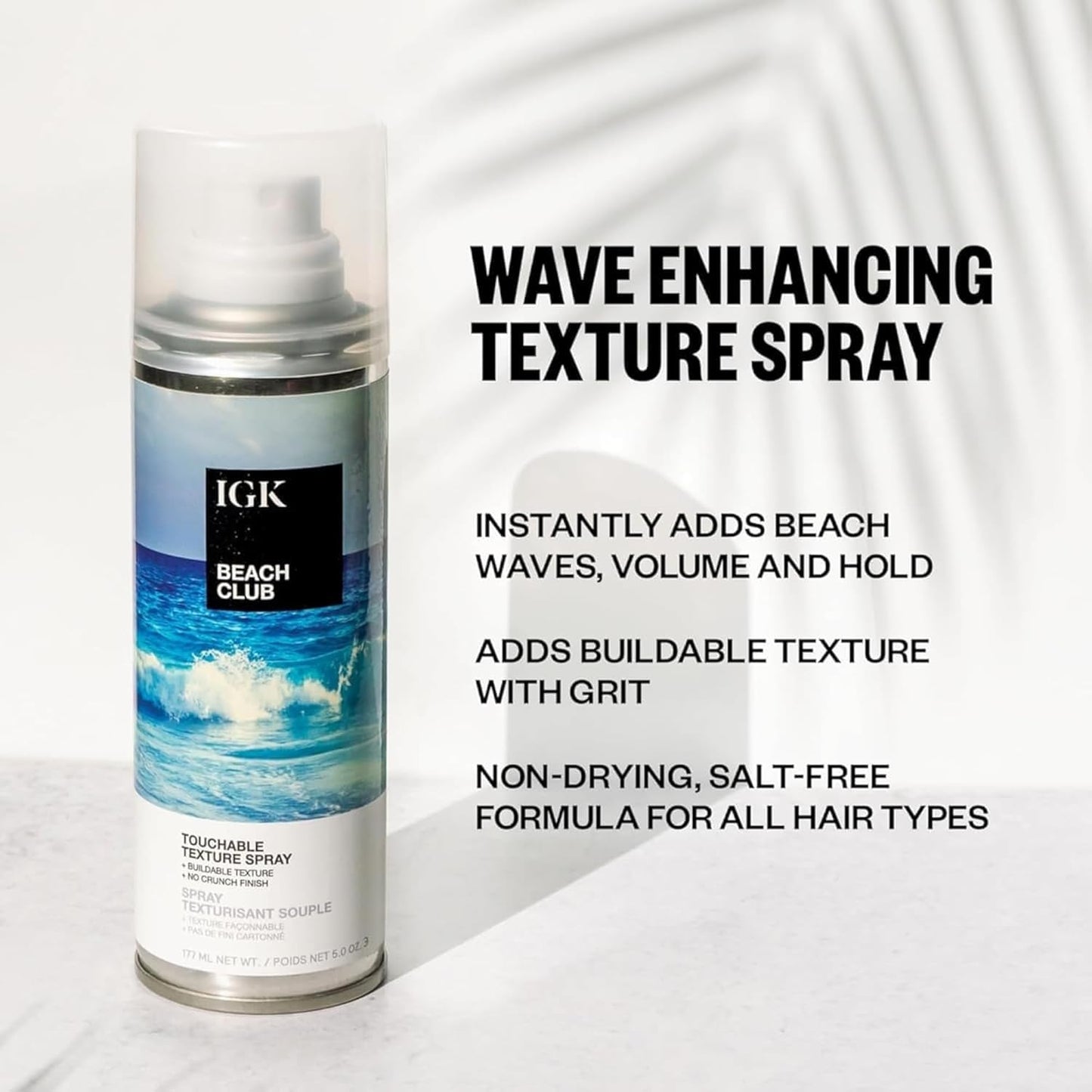 IGK Beach Club Texture Spray for Hair Travel Size | Instant Volume, Texture and Hold | Salt-Free, Non-Drying Finishing Spray | Vegan + Cruelty-Free |