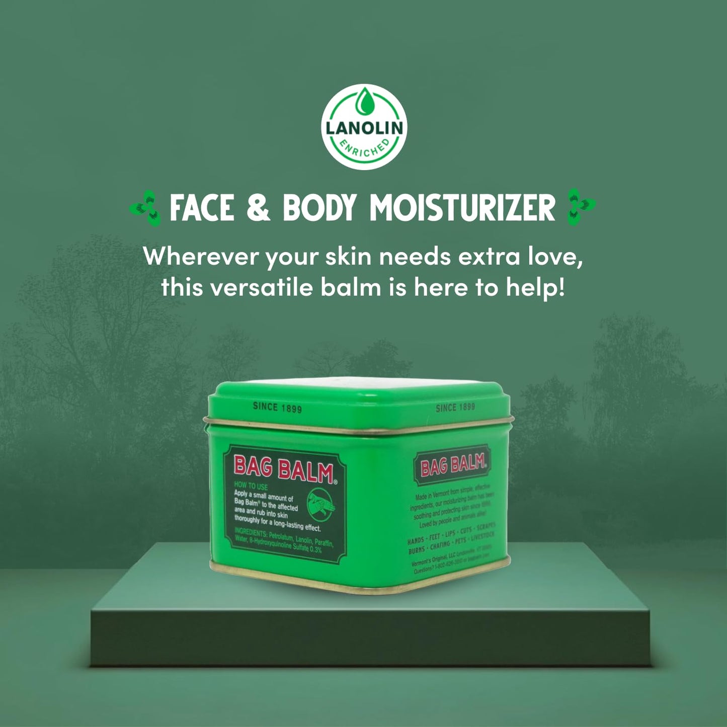Bag Balm Vermont's Original Skin Moisturizer - Full Body Hydrating Skin Care: Dry Hands, Lips, Face, Feet & More - Unscented, Cruelty & Paraben Free