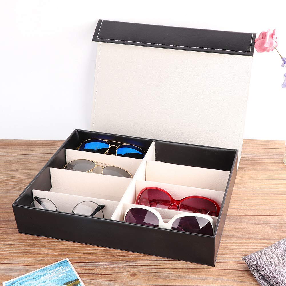 Pongnas 8 Grids Sunglass Jewelry Storage Organizer for Rings Earring, Glasses Box Organizer Leather Eyeglasses Collector Display Case Storage Box