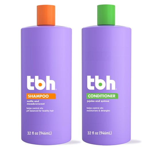 TBH Kids & Teen Shampoo and Conditioner Set - Sulfate & Paraben Free, Lightweight & Hydrating Hair Care for All Hair Types - 2-Pack, 32 oz Each