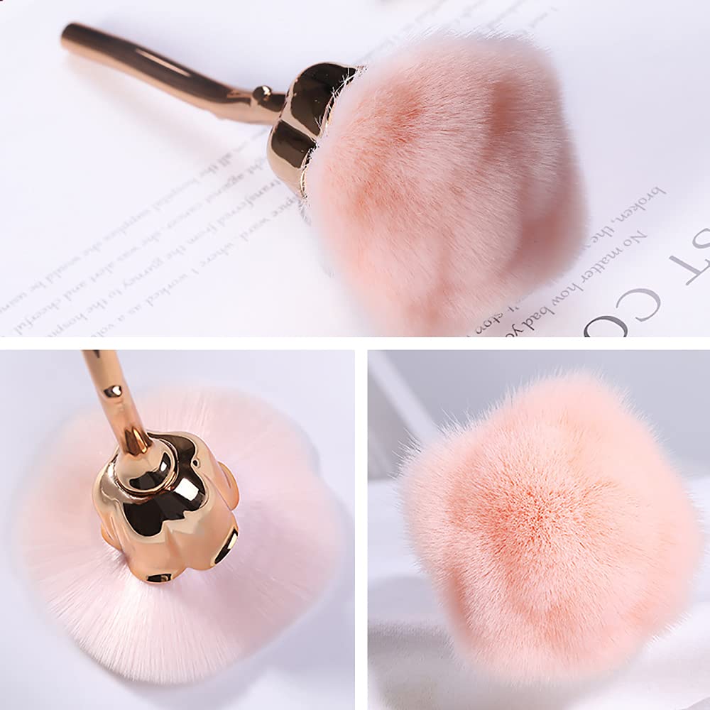 KuAoyoja Nail Art Dust Powder Remover, Pink Rose Soft Brush Acrylic Nail Arts Manicure Dust Cleaner Brush for Nail Trimming Cleaning Makeup Brush