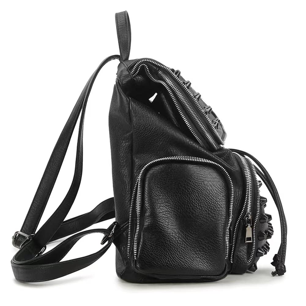 Downupdown Studded Backpacks for Women and Men Leather Flap Rivet Backpack knapsack Ladies Casual Daypack Shoulder Bag Cool Zipper Backpack with Top…