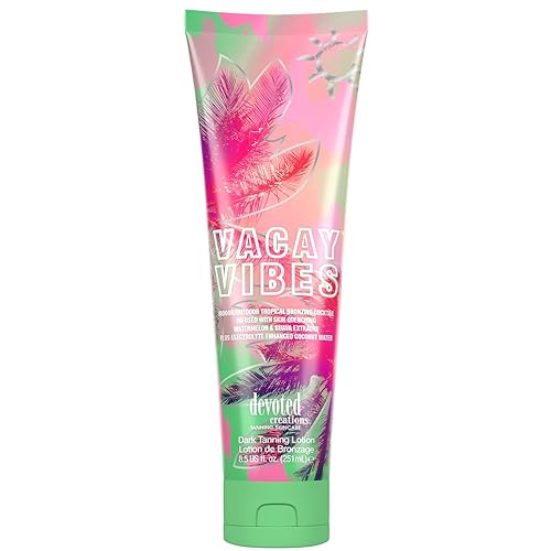 Devoted Creations Vacay Vibes Tanning Lotion - Indoor/Outdoor Tropical Bronzing Cocktail Infused with Skin Quenching Watermelon and Guava Extracts