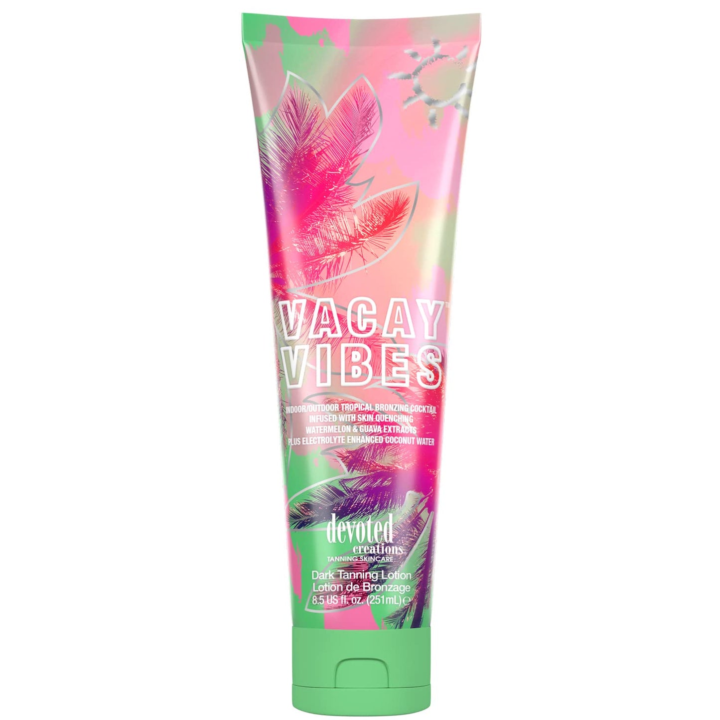 Devoted Creations Vacay Vibes Tanning Lotion - Indoor/Outdoor Tropical Bronzing Cocktail Infused with Skin Quenching Watermelon and Guava Extracts