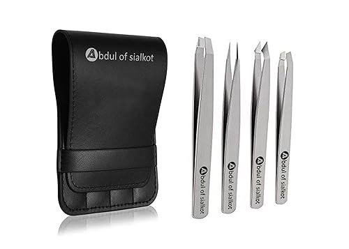 Abdul of Sialkot Eyebrow Tweezer Set for Women & Men Professional Slant and Pointed Tweezers Set with Case Precision Tweezers Kit for Facial Hair