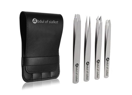 Abdul of Sialkot Eyebrow Tweezer Set for Women & Men Professional Slant and Pointed Tweezers Set with Case Precision Tweezers Kit for Facial Hair