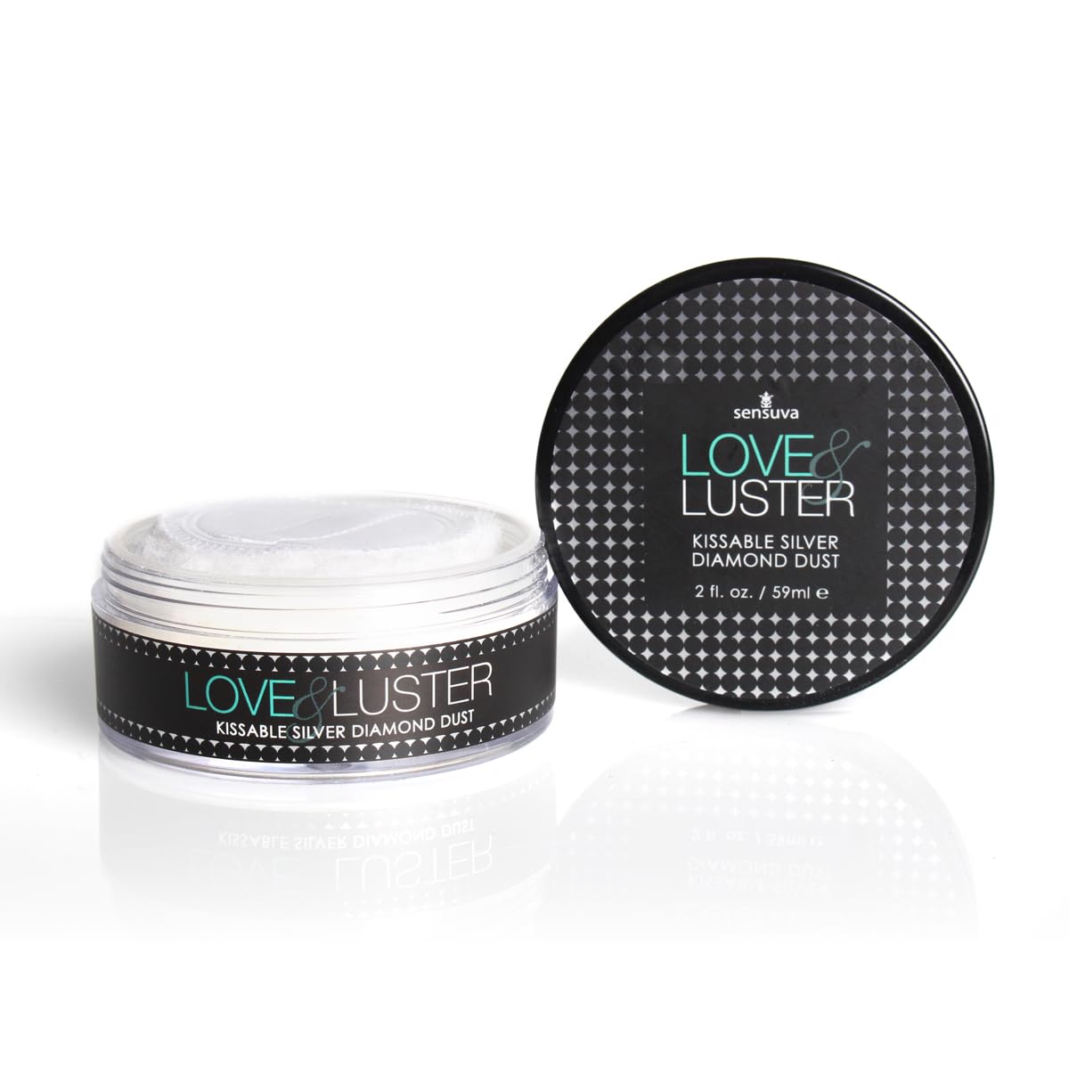 Sensuva Love & Luster Kissable Diamond Dust | Comes with Puffer 2 oz Jar Candy Scent & Flavored Highlighter, Mica Powder, Silver Body Shimmer Face