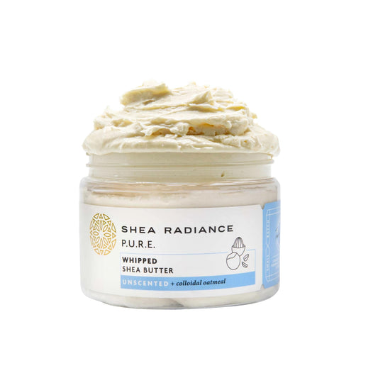 Shea Radiance P.U.R.E. Whipped Shea Butter with Colloidal Oatmeal - Whipped Body Butter Blended with Skin Soothing Oatmeal & Moisturizing Rice Bran