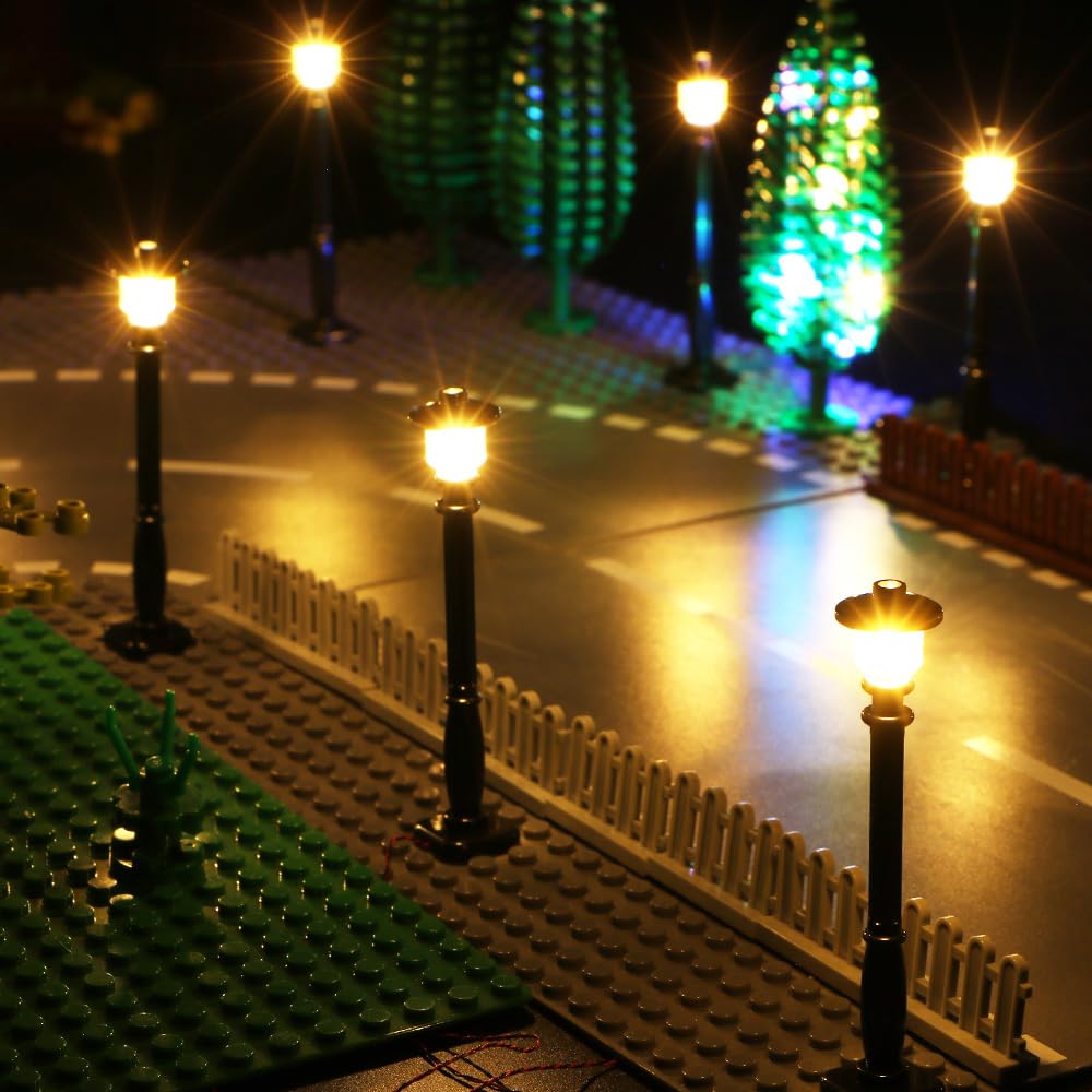 TEDDOO 15pcs City Street Light DIY LED Kit – USB Powered Lamp Blocks Compatible with Lego, Black Pillar Warm White Lighting Set