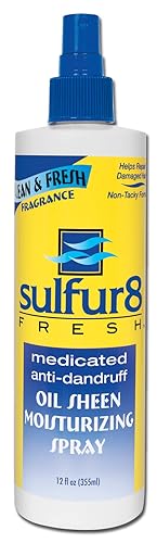 Sulfur 8 Fresh Oil Sheen Medicated Anti-Dandruff Moisturizing Spray 12 oz - Helps Control Dandruff, Itchy Scalp Relief with Clean Fresh Fragrance