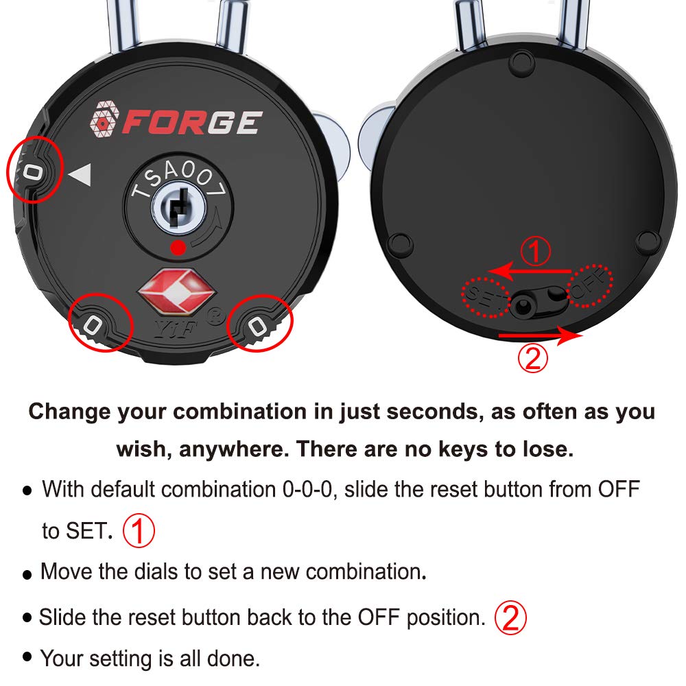Forge TSA Approved Luggage Locks – 4 Pack Combination Travel Locks with Zinc Alloy Cable for Suitcases, Pelican Case, Ammo Box & Bags