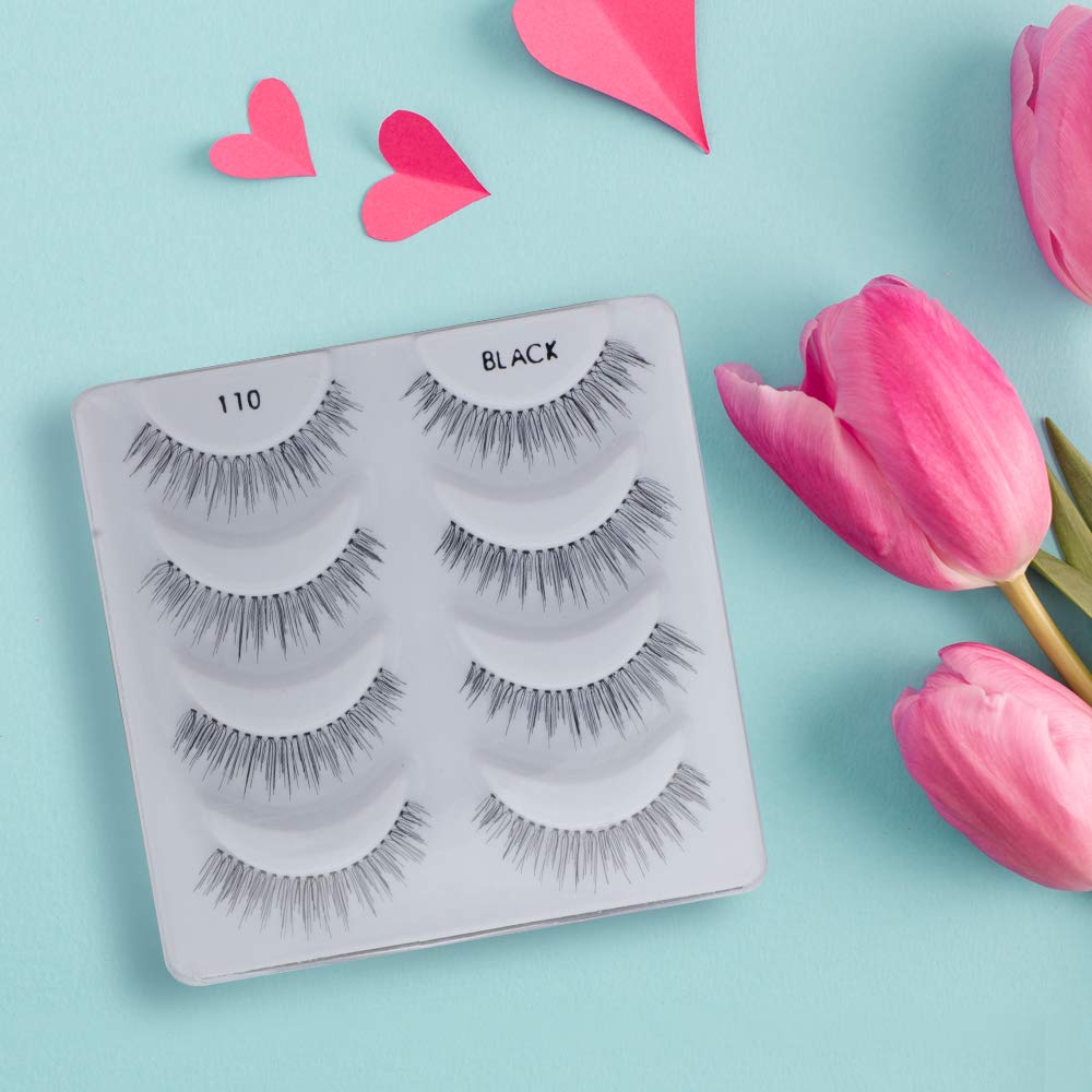 Ardell Natural False Eyelashes Multipack 110 Black - Comfortable Strip Lashes for Everyday Wear, 4 Pairs x 1 Pack