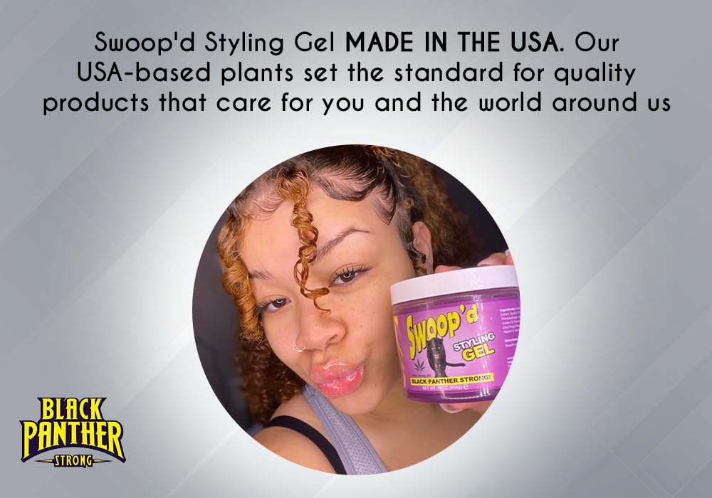 Black Panther Strong Swoop'd Styling Gel 16 Oz. with Hemp Oil For ALL HAIR TYPE