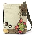 CHALA Womens' Canvas Patch Crossbody Handbag with Keyfob- Sand (Frog - Sand)