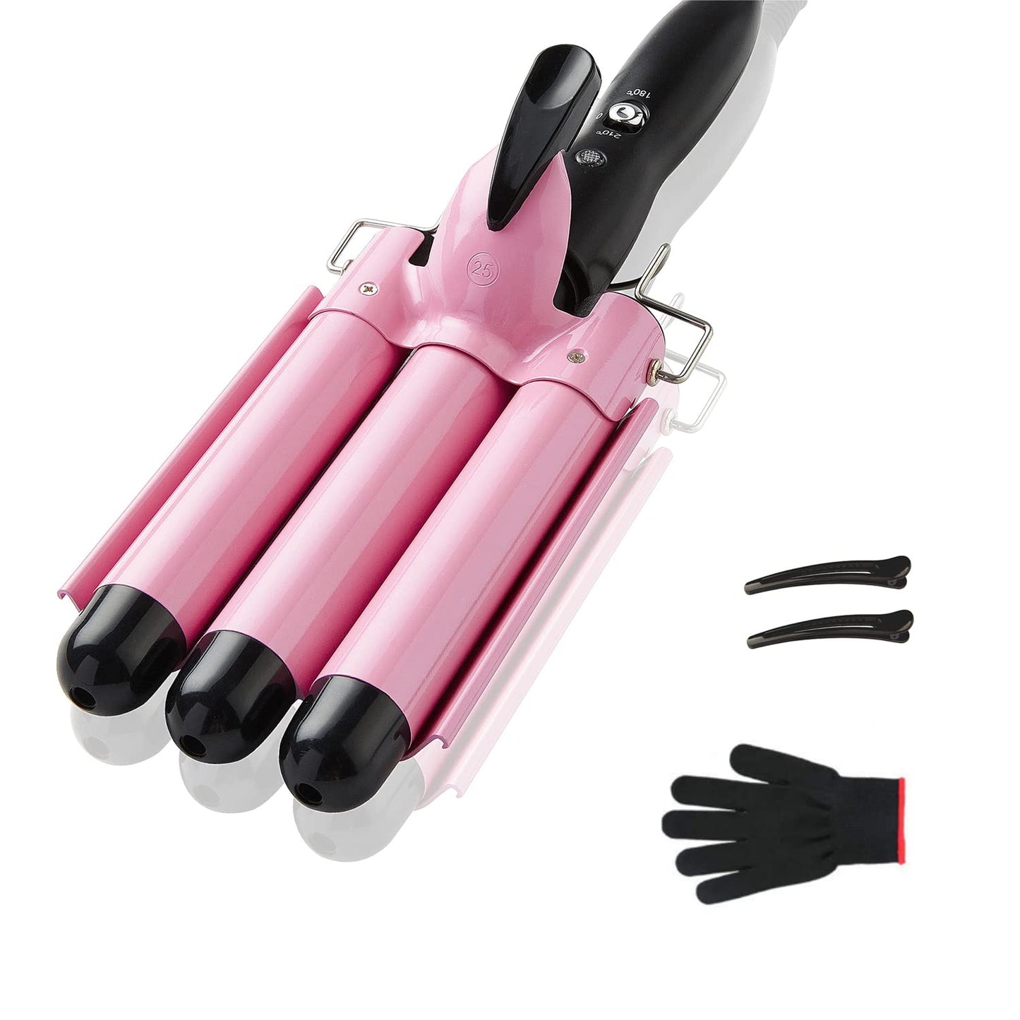 TOP4EVER 3 Barrel Curling Iron, 1 inch Crimper Hair Tool,Crimping Waver for Women Beach Waves with Two Temperature Settings, Pink Beauty and Personal Care TOP4EVER Default Title