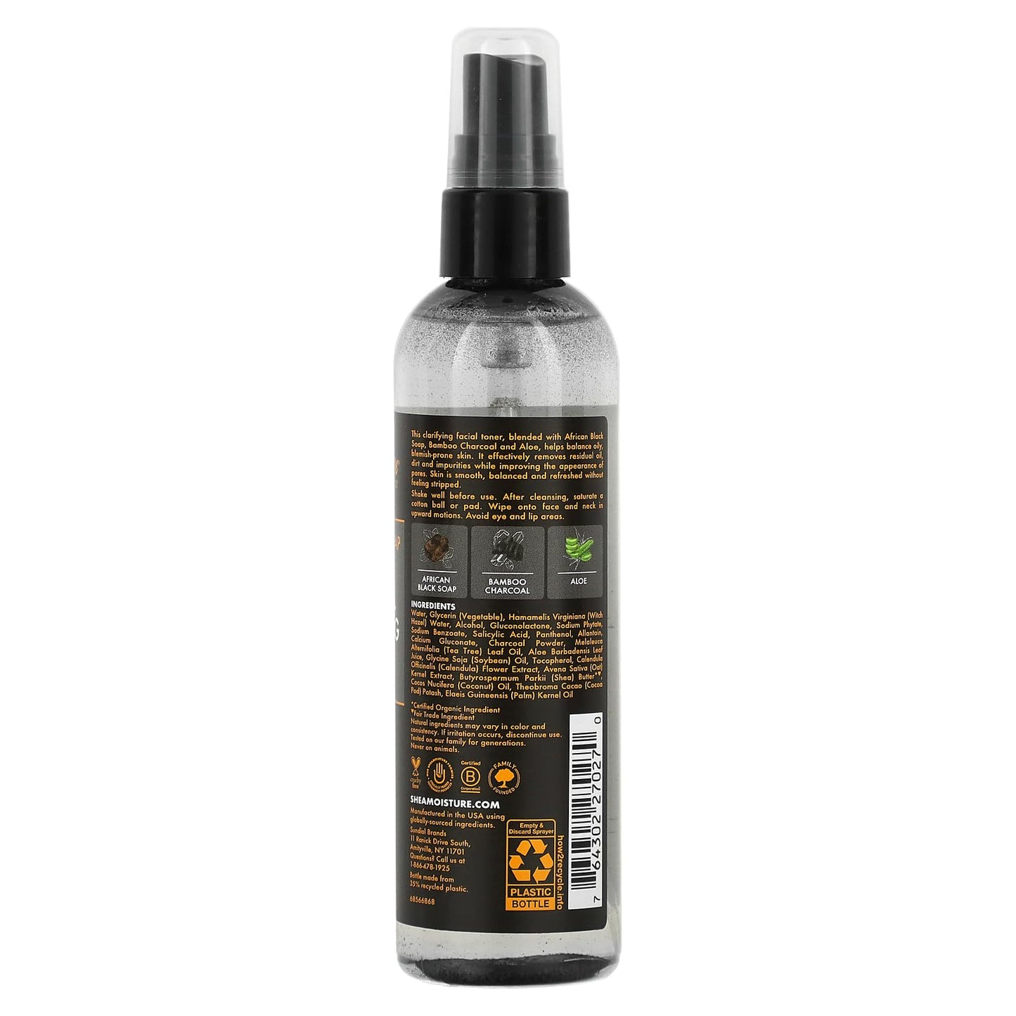 African Black Soap Bamboo Charcoal Detoxifying Toner with Aloe (4.5 Fluid Ounces)