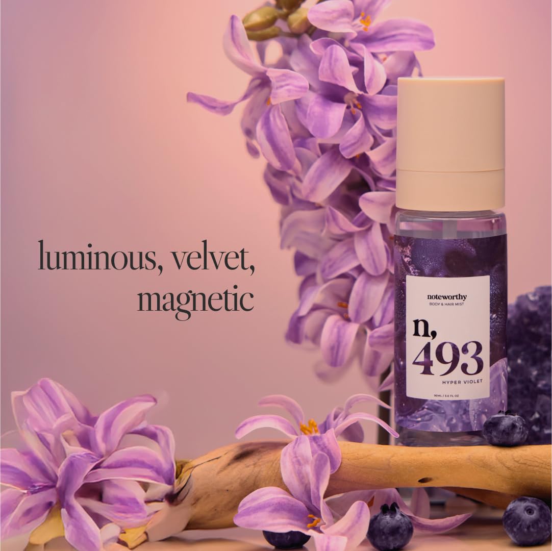 Noteworthy n,493 Hyper Violet Body Mist - Pink Peppercorn • Orange Zest • Moonberry • Rose Petals • Hyacinth • Cashmere Woods • Amber | Ethereal Beauty & Personal Care Noteworthy
