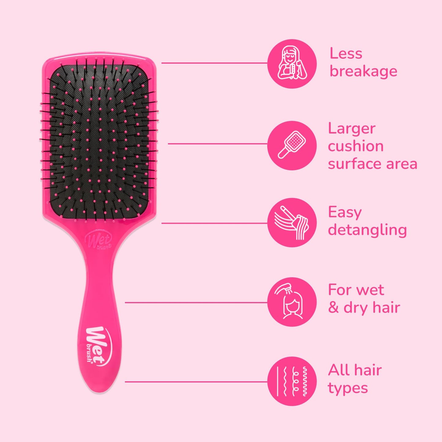 Wet Brush Paddle Detangler Hair Brush, Pink, Ultra-Soft IntelliFlex Bristles with AquaVent Design, Great For Treatment & Mask Application, Women, Men