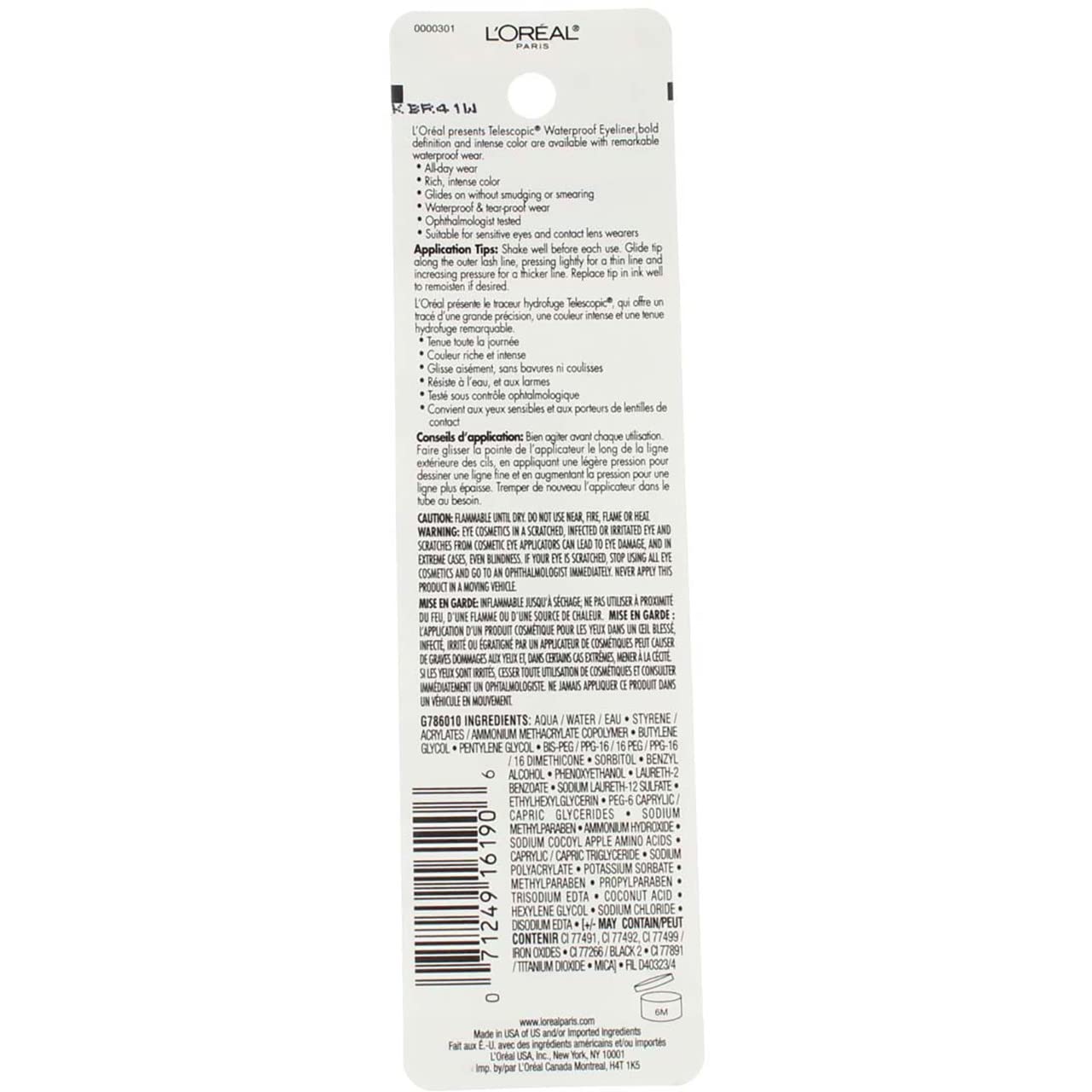 L'Oreal Telescopic Waterproof Precision Liquid Eyeliner, Black [800] 0.06 oz (Pack of 2)