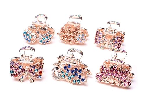 6PCS Fashion Crystal Metal Jaw Claw Hair Clip Vintage Small Rhinestone Hair Claws Hairpins Hair Claw Barrettes for Women (NO 1)