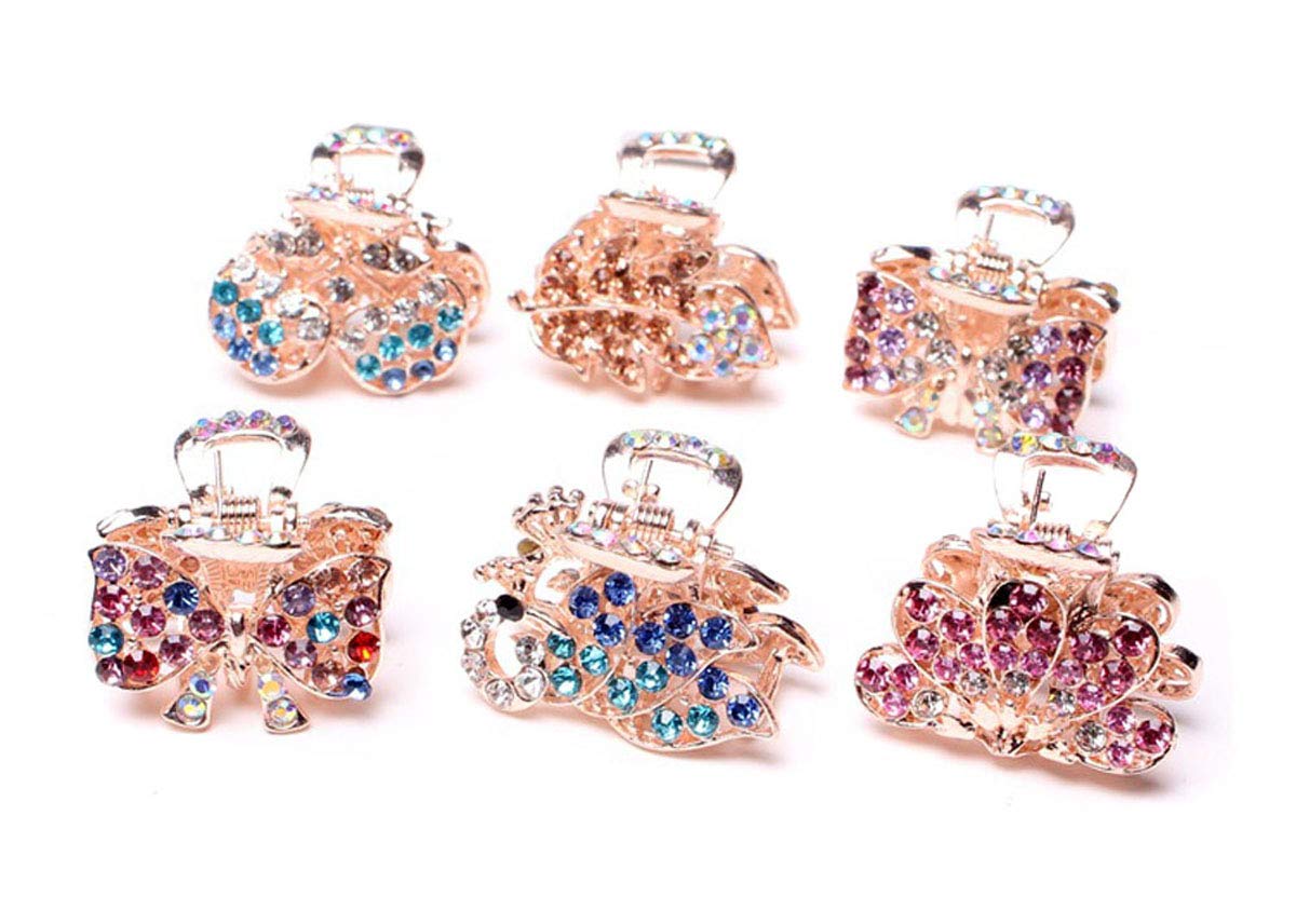 6PCS Fashion Crystal Metal Jaw Claw Hair Clip Vintage Small Rhinestone Hair Claws Hairpins Hair Claw Barrettes for Women (NO 1)