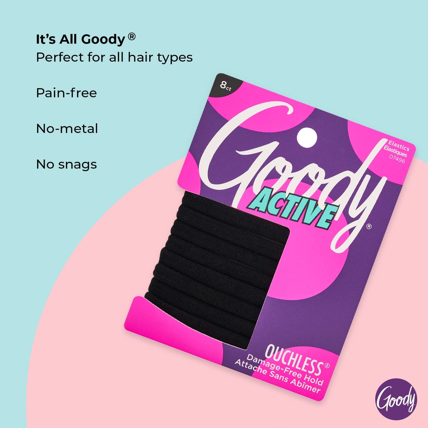 Goody Ouchless Seamless Hair Elastics, 8 Ct, Black, Damage-Free Gentle Hold Elastic Ties, No Snag or Pull, For All Occasions, Chic Styling Accessories Beauty and Personal Care GOODY