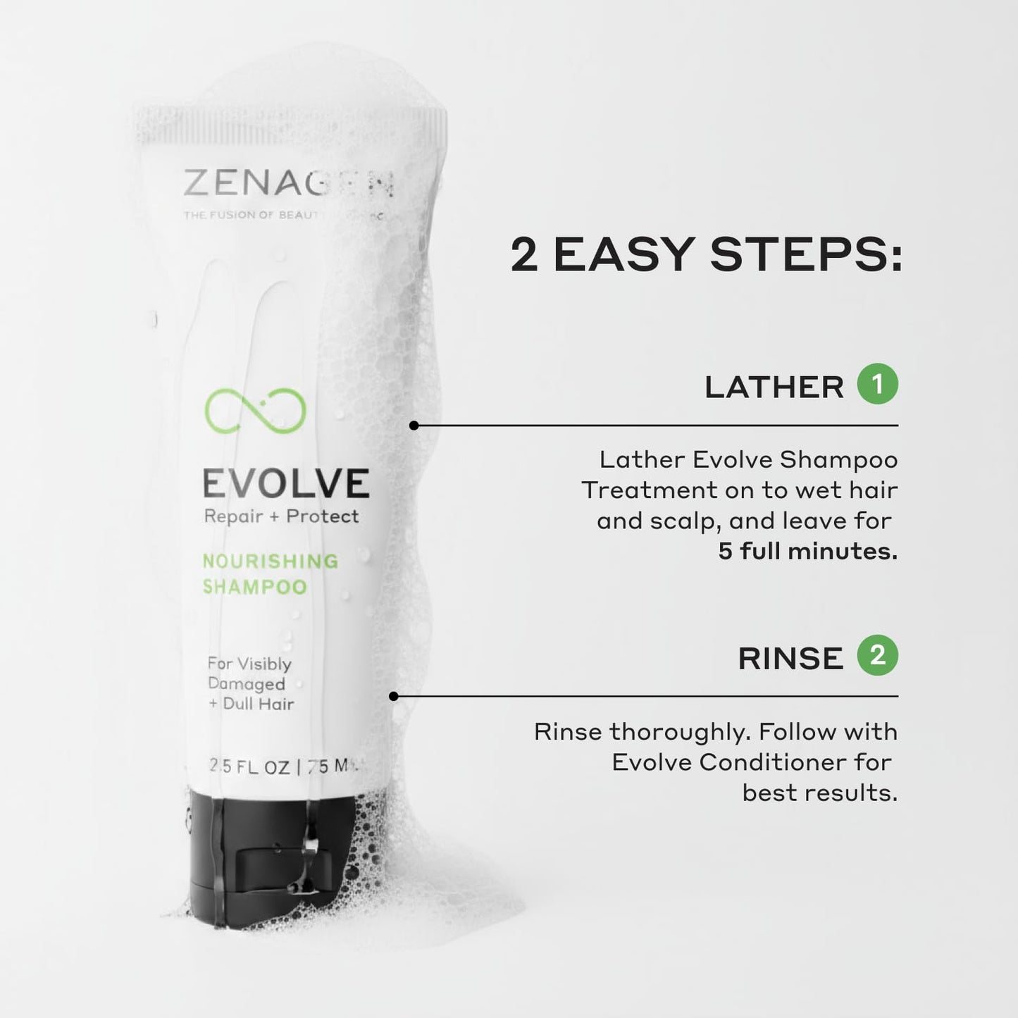 ZENAGEN Evolve Repair + Protect Travel Duo | Nourishing Shampoo + Conditioner, Repairs & Strengthens Damaged Hair, Promotes Thicker Fuller Growth